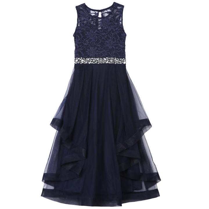 Girls 7-16 Speechless Tiered Ruffle Lace Dress, Size: 14, Blue (navy)