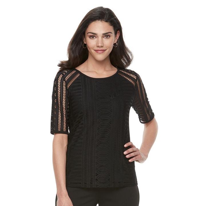 Petite Dana Buchman Lace Tee, Women's, Size: S Petite, Black