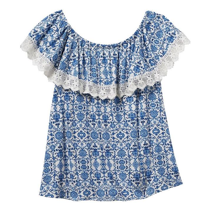 Girls 7-16 Cloud Chaser Off Shoulder Floral Popover Top, Girl's, Size: Small, Blue Other