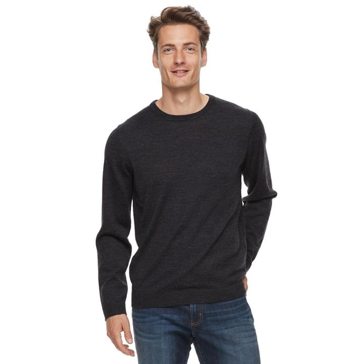 Men Apt. 9&reg; Wool-blend Merino Crewneck Sweater, Size: Xl, Dark Grey