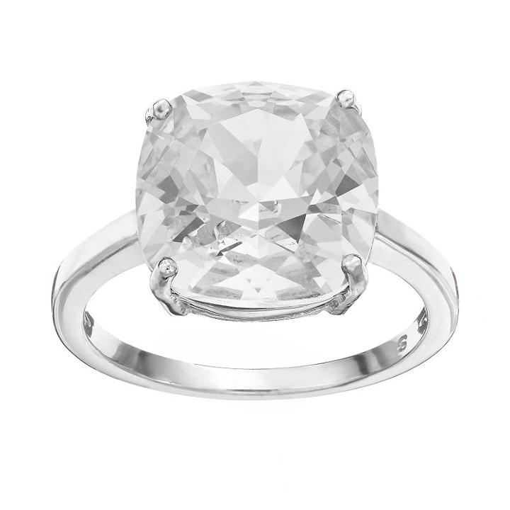 Illuminaire Silver-plated Crystal Solitaire Ring - Made With Swarovski Crystals, Women's, White