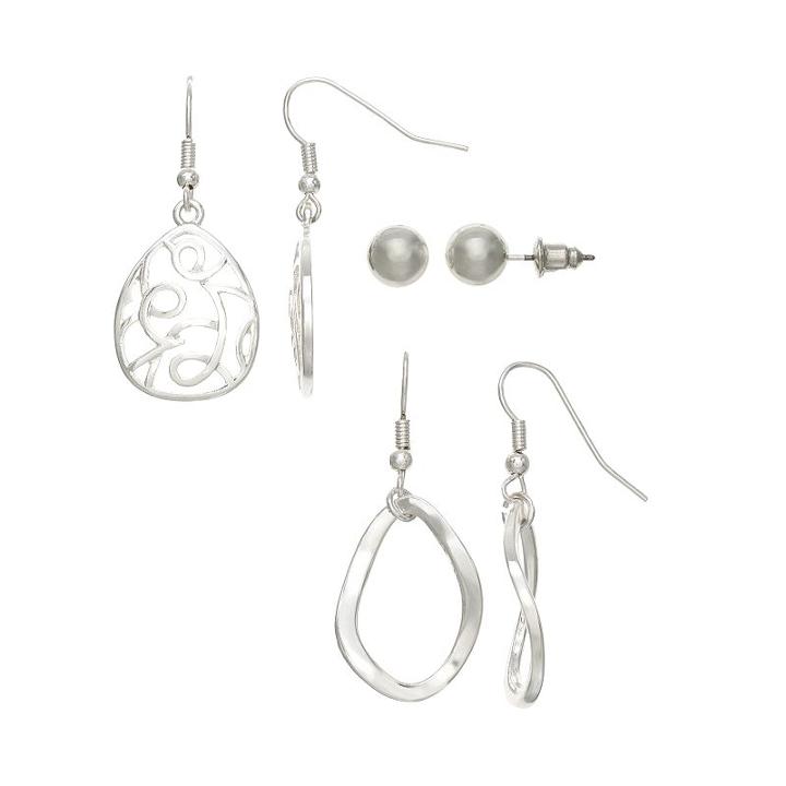 Croft & Barrow Ball Stud & Drop Earring Set, Women's, Multicolor
