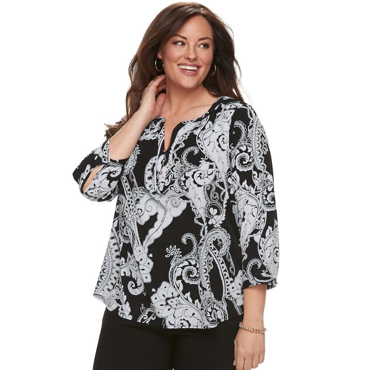 Plus Size Dana Buchman Knit Henley Top, Women's, Size: 3xl, Med Grey
