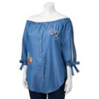 Juniors' Plus Size Heartsoul Floral Embroidery Off-the-shoulder Blouse, Girl's, Size: 1xl, Blue Other