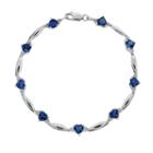 Sterling Silver Lab-created Sapphire And Diamond Accent Heart Bracelet, Women's, Size: 7.5, Blue
