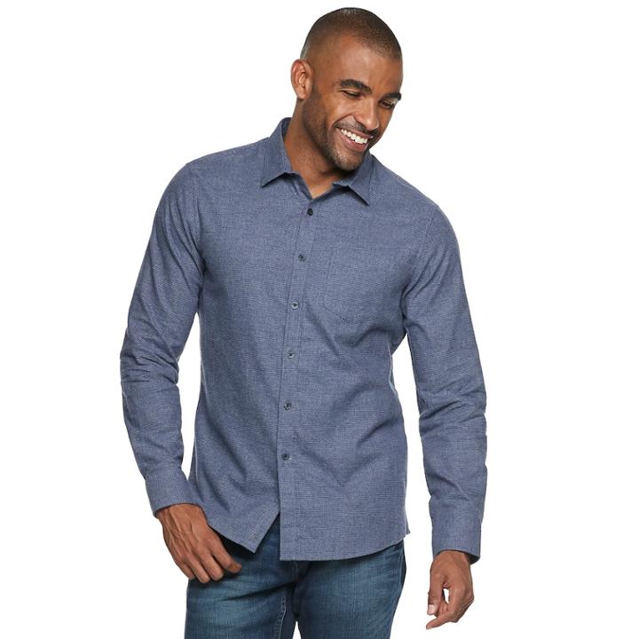 Men's Marc Anthony Slim-fit Soft Touch Flannel Button-down Shirt, Size: Large, Blue
