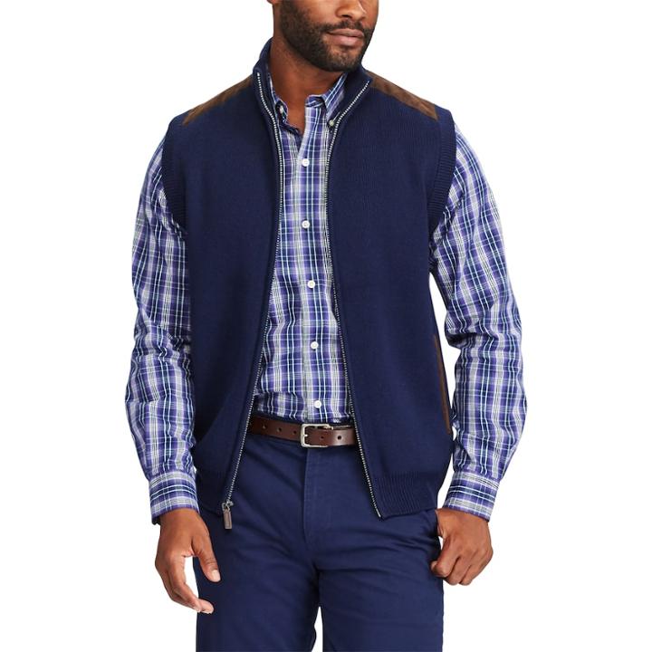 Big & Tall Chaps Classic-fit Suede-trim Sweater Vest, Men's, Size: 3xb, Blue (navy)