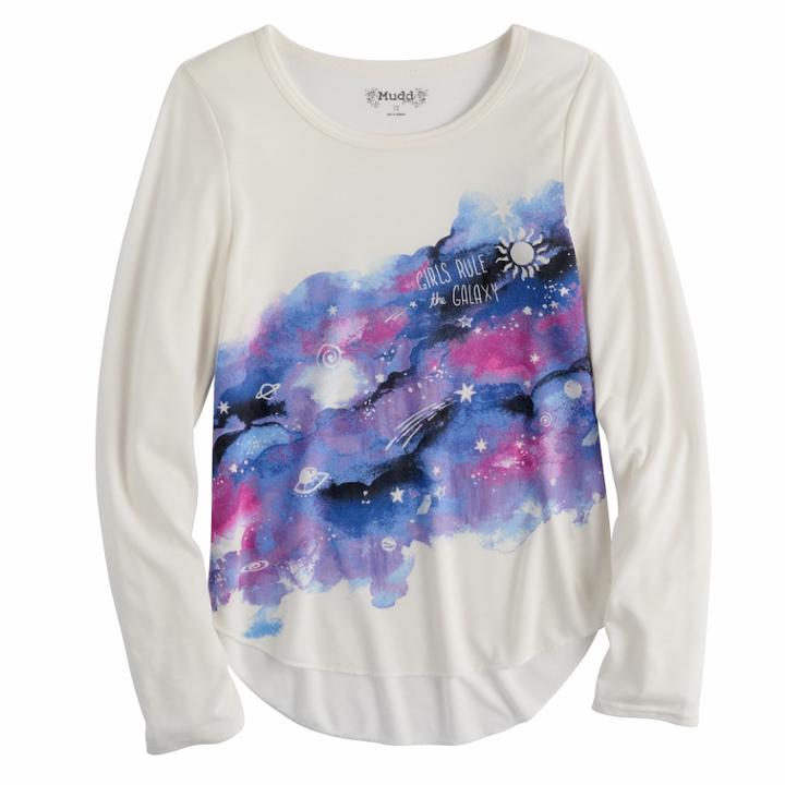 Girls 7-16 & Plus Size Mudd&reg; High-low Graphic Tee, Size: 12 1/2, White