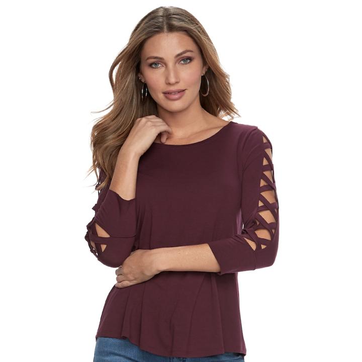Women's Jennifer Lopez Strappy Sleeve Tee, Size: Medium, Dark Red