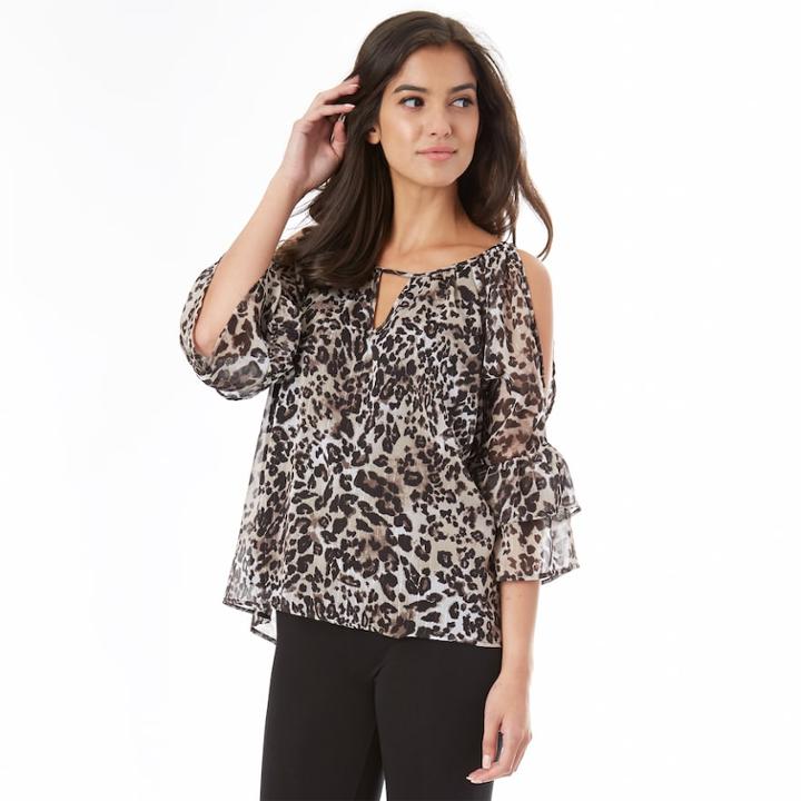 Juniors' Iz Byer Print Cold-shoulder Top, Teens, Size: Large, Animal