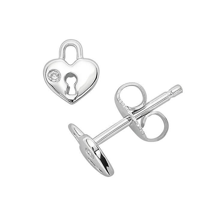 Little Diva Diamonds Sterling Silver Diamond Accent Heart Lock Stud Earrings - Kids, Girl's, White