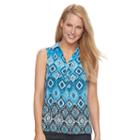 Women's Dana Buchman Printed Smocked Crepe Blouse, Size: Large, Black