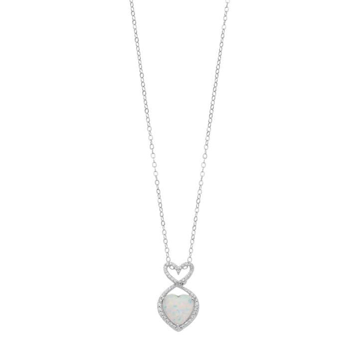 Sterling Silver Simulated Opal & Cubic Zirconia Heart Drop Pendant, Women's, White