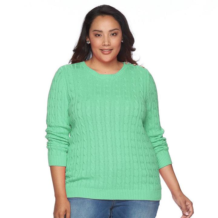 Plus Size Croft & Barrow&reg; Cable-knit Crew Sweater, Women's, Size: 1xl, Turquoise/blue (turq/aqua)