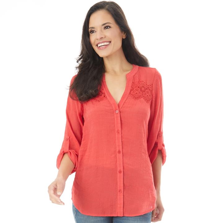 Women's Apt. 9&reg; Embroidered Blouse, Size: Xl, Red
