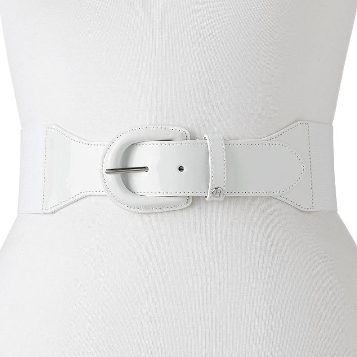 Women's Chaps Patent Faux-leather Stretch Belt, Size: Medium, White