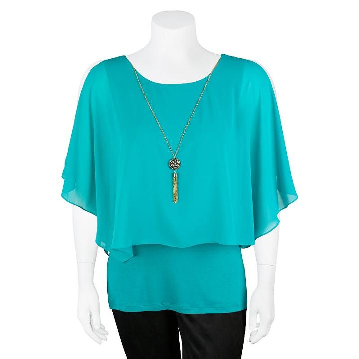 Juniors' Plus Size Iz Byer California Cold-shoulder Overlay Top, Girl's, Size: 1xl, Med Green