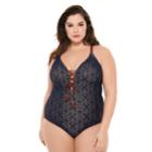 Plus Size Costa Del Sol Crochet One-piece Swimsuit, Women's, Size: 2xl, Blue (navy)