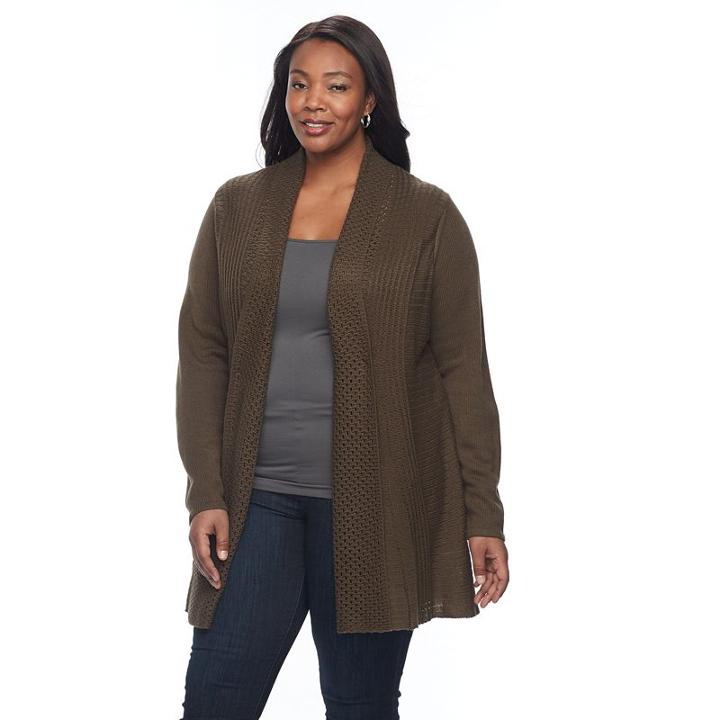 Plus Size Napa Valley Textured Open-front Cardigan, Women's, Size: 2xl, Dark Green