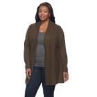 Plus Size Napa Valley Textured Open-front Cardigan, Women's, Size: 2xl, Dark Green