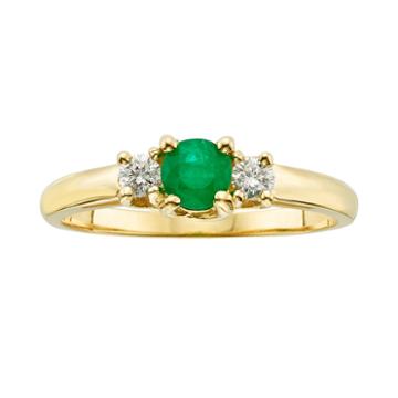 The Regal Collection 14k Gold Genuine Emerald And 1/6-ct. T.w. Igl Certified Diamond 3-stone Ring, Women's, Size: 7, Green