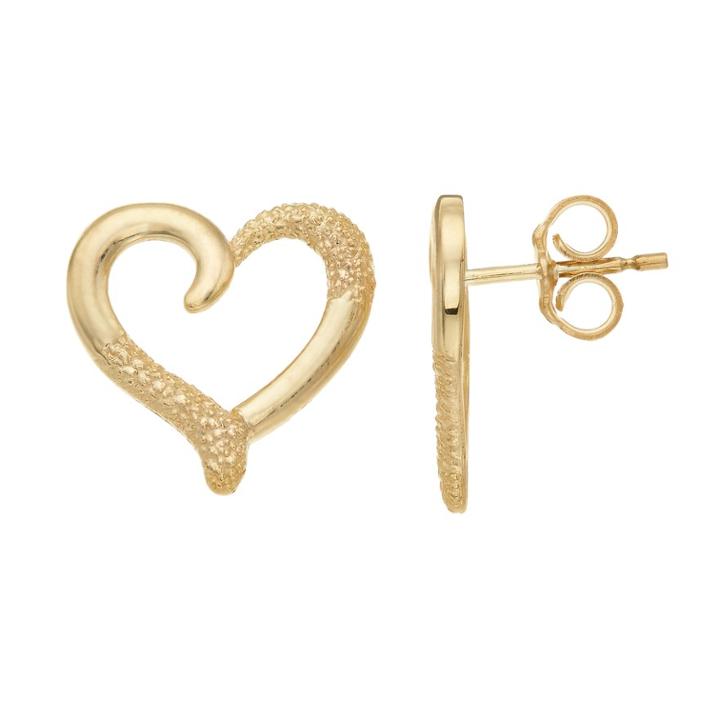 10k Gold Textured Heart Stud Earrings, Women's