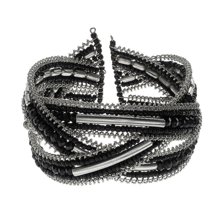 Mudd® Black Bead Braided Cuff Bracelet, Women's
