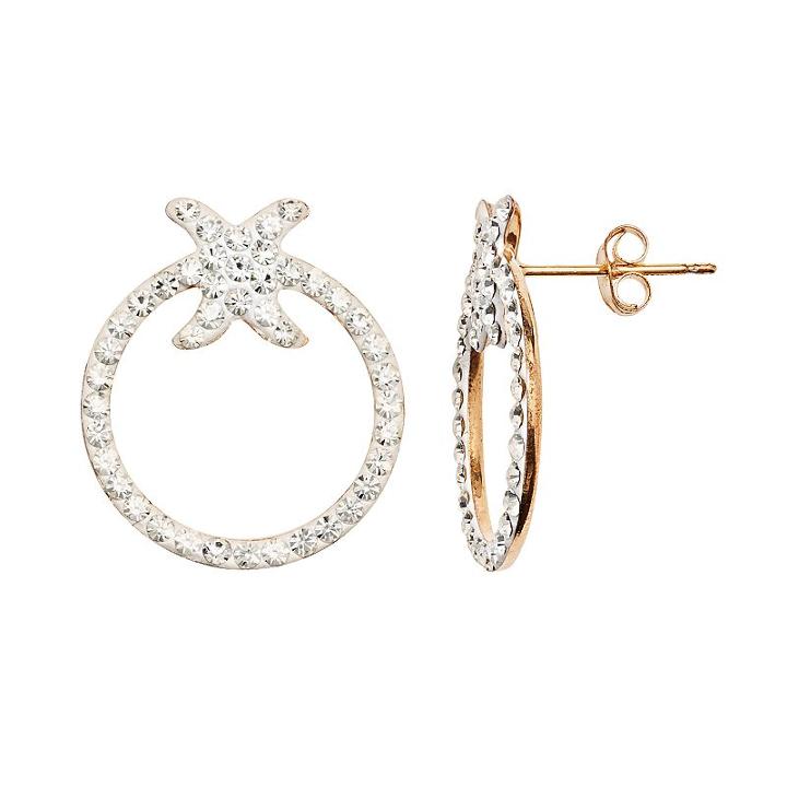 14k Gold-bonded Sterling Silver Crystal Doorknocker Earrings, Women's, White