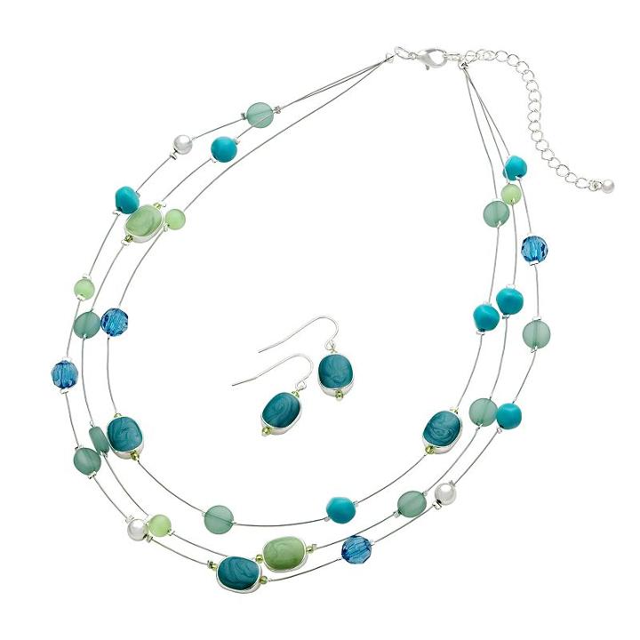 Plus Size Illusion Necklace & Drop Earring Set, Women's, Blue