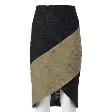 Women's Double Click Wavy Colorblock Skirt, Size: Medium, Black