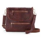 Amerileather Ostrich Embossed Leather Mini Crossbody Bag, Women's, Brown