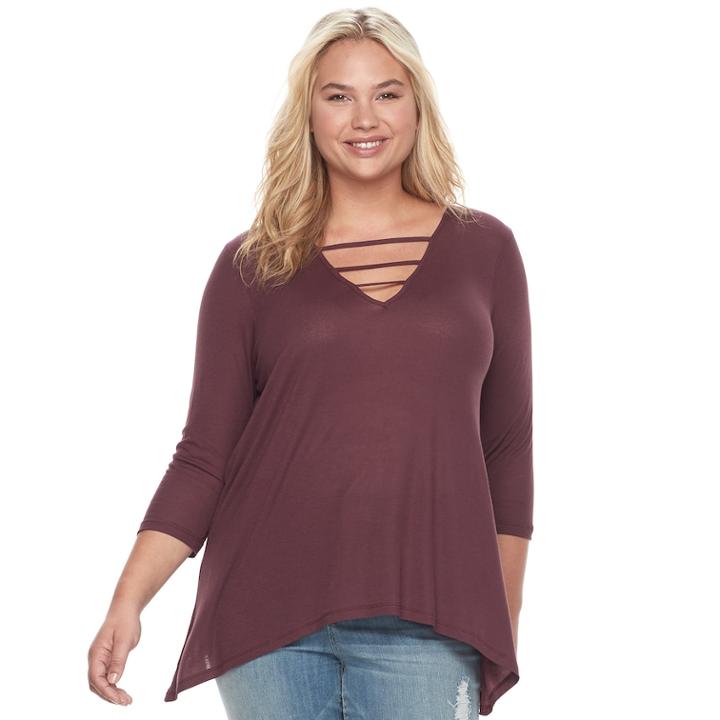 Plus Size Juniors' Plus Mudd&reg; Ribbed Sharkbitetee, Teens, Size: 3xl, Purple
