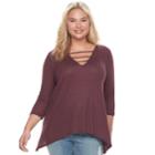 Plus Size Juniors' Plus Mudd&reg; Ribbed Sharkbitetee, Teens, Size: 3xl, Purple