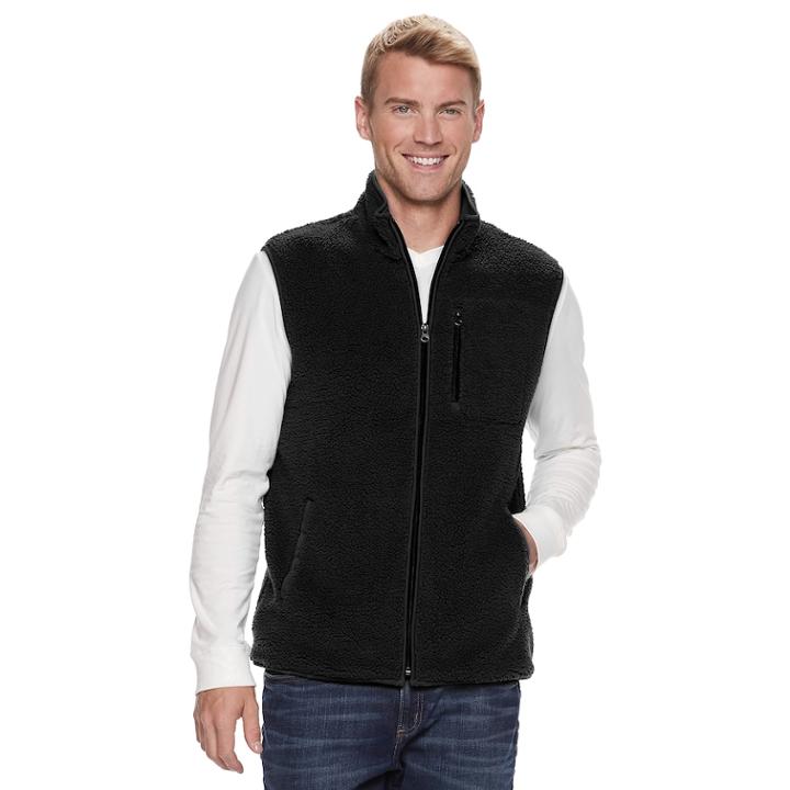 Men's Sonoma Goods For Life&trade; Modern-fit Sherpa Fleece Vest, Size: Xxl, Black