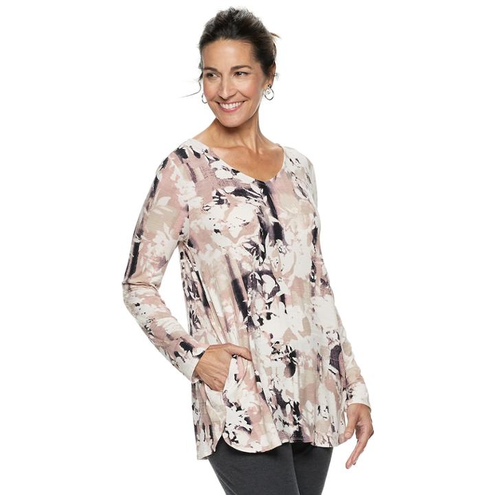 Women's Dana Buchman Everyday Casual Curved Hem V-neck Top, Size: Medium, Pink