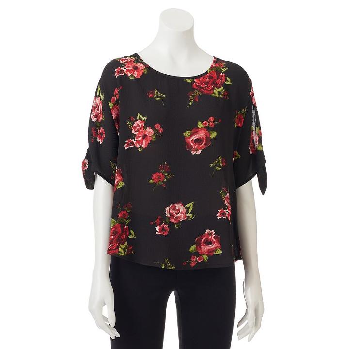 Juniors' Live To Be Spoiled Tie-sleeve Top, Teens, Size: Xs, Black