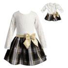 Girls 4-14 Dollie & Me Lace & Plaid Dress Set, Size: 10, Ivory And Gold