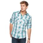 Men's Rock & Republic Plaid Roll-sleeve Button-down Shirt, Size: Xxl, Turquoise/blue (turq/aqua)