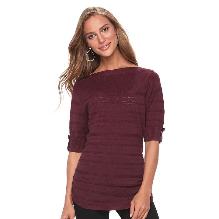 Women's Apt. 9® Shadow-stripe Ruched Sweater, Size: Xl, Dark Brown
