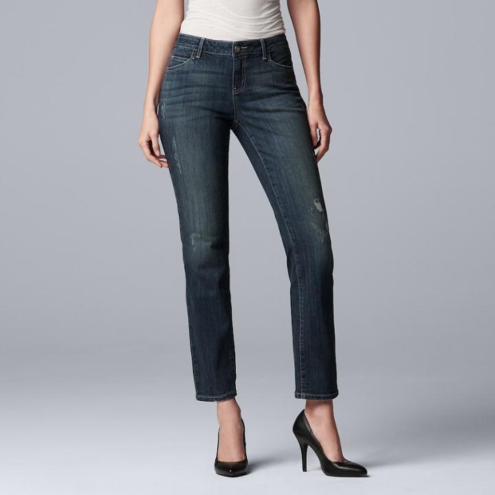 Women's Simply Vera Vera Wang Everyday Luxury Straight-leg Midrise Jeans, Size: 16 Long, Med Blue