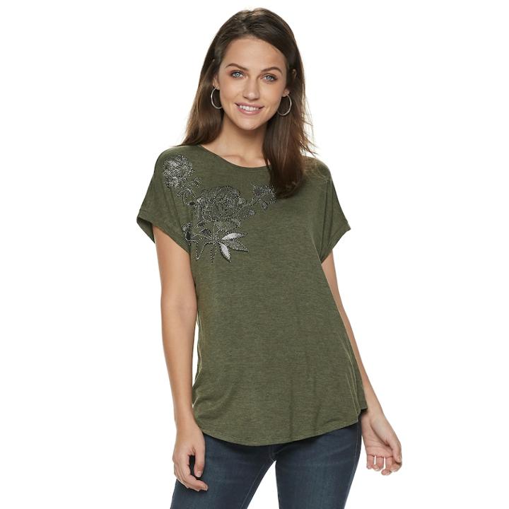 Women's Apt. 9&reg; Embellished Tee, Size: Medium, Med Green