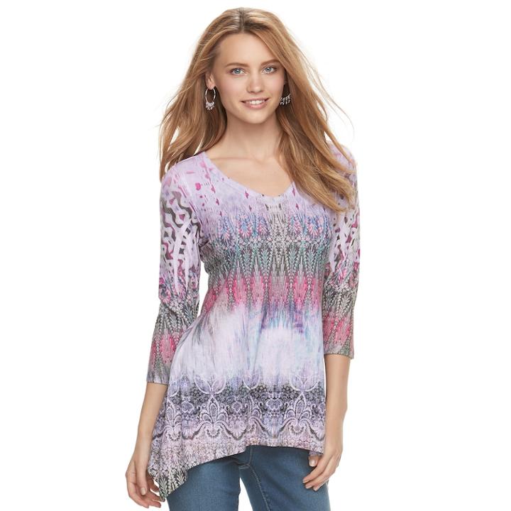 Women's Apt. 9&reg; Studded Shark-bite Hem Top, Size: Xs, Lt Purple