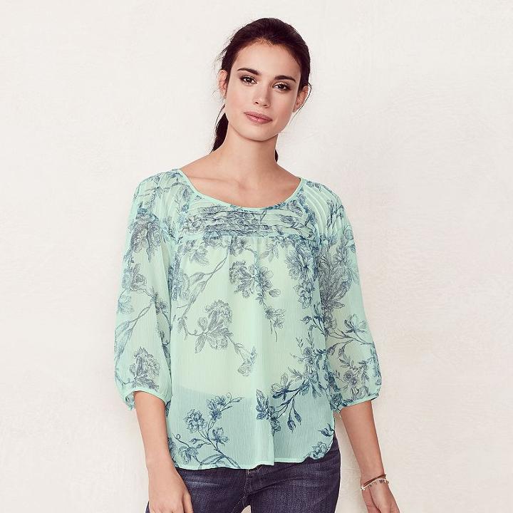 Women's Lc Lauren Conrad Pintuck Peasant Top, Size: Medium, Drk Purple