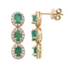 Emerald & 5/8 Carat T.w. Diamond 14k Gold Oval Halo 3-stone Drop Earrings, Women's, Green
