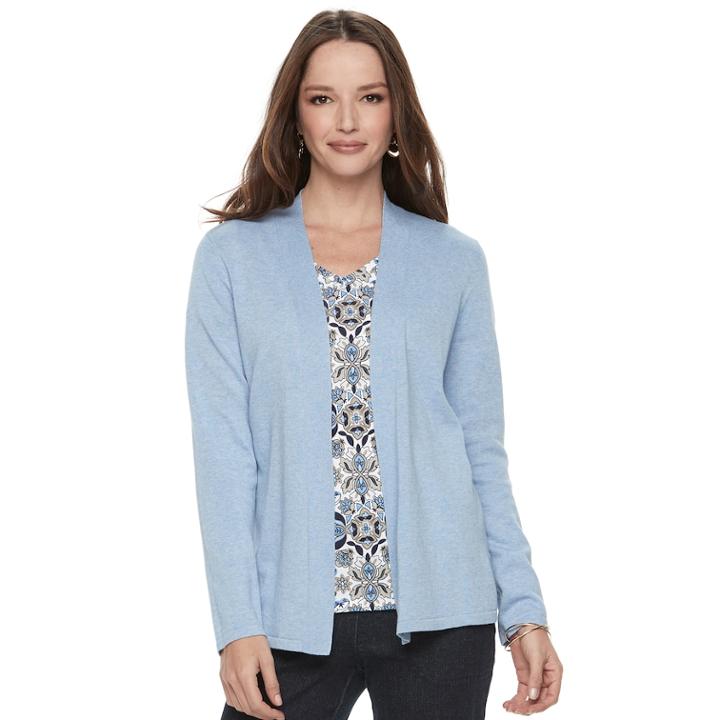 Women's Croft & Barrow&reg; Essential Open Front Cardigan, Size: Xl, Light Blue