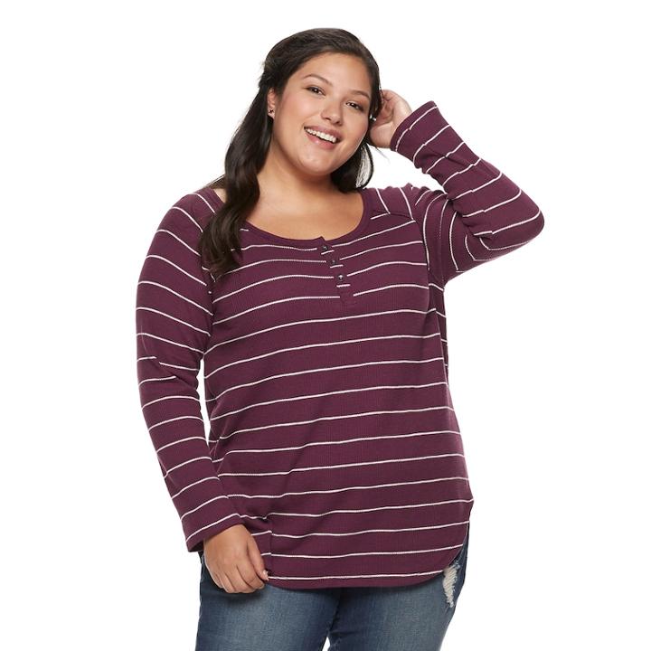 Juniors' Plus Size So&reg; Thermal Henley Top, Teens, Size: 3xl, Drk Purple