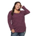 Juniors' Plus Size So&reg; Thermal Henley Top, Teens, Size: 3xl, Drk Purple