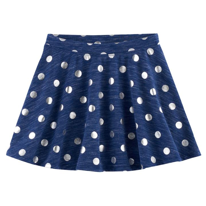 Girls Plus Size So&reg; French Terry Nep Foil Patterned Circle Skirt, Size: 14 1/2, Dark Blue