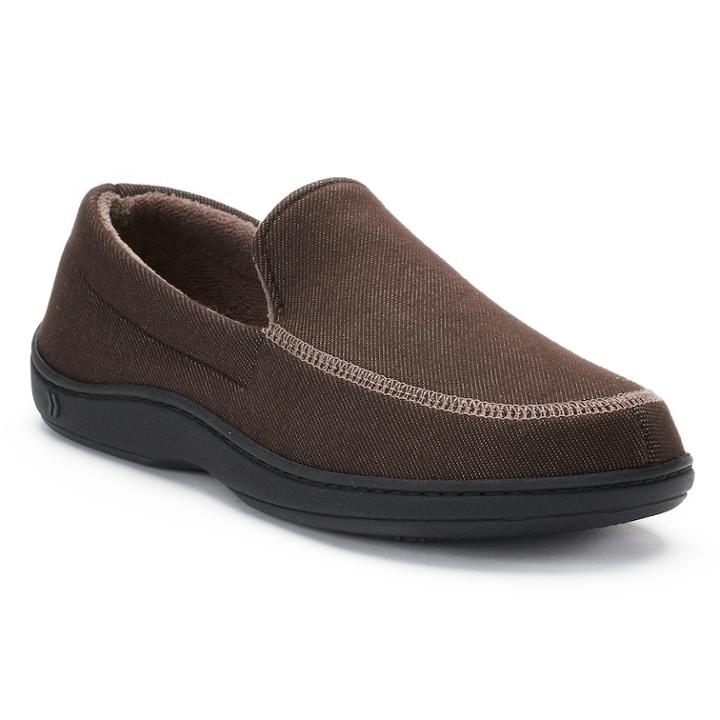 Men's Isotoner Chandler Knit Twill Hoodback Moccasin Slippers, Size: Xxl, Brown