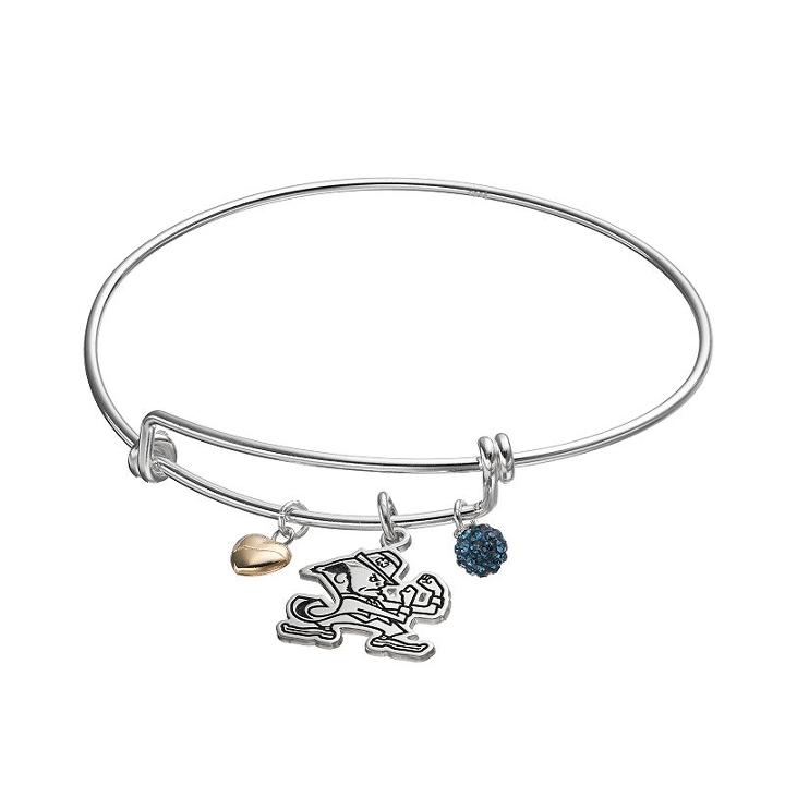 Fiora Sterling Silver Notre Dame Fighting Irish Charm Bangle Bracelet, Women's, Blue